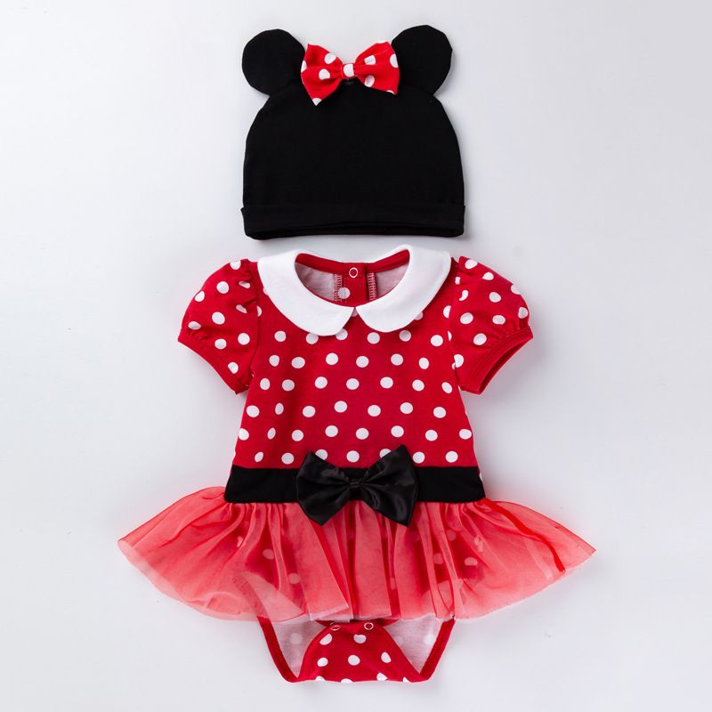 Baby clothes Baby Red Princess Dress Baby Fashion Short Sleeve Bodysuit Polka Dot Hoodie Dress Hat Set_voghion.com