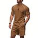 Men's Summer Loose Casual Sports Simple Quick-Dry Raglan Short Sleeve Shorts 2-Piece Set_voghion.com