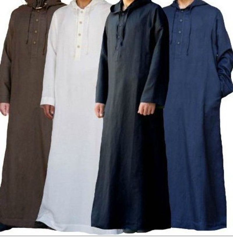 Chemise longue à capuche pour hommes, style arabe minimaliste, robe musulmane pour hommes, 2024_voghion.com
