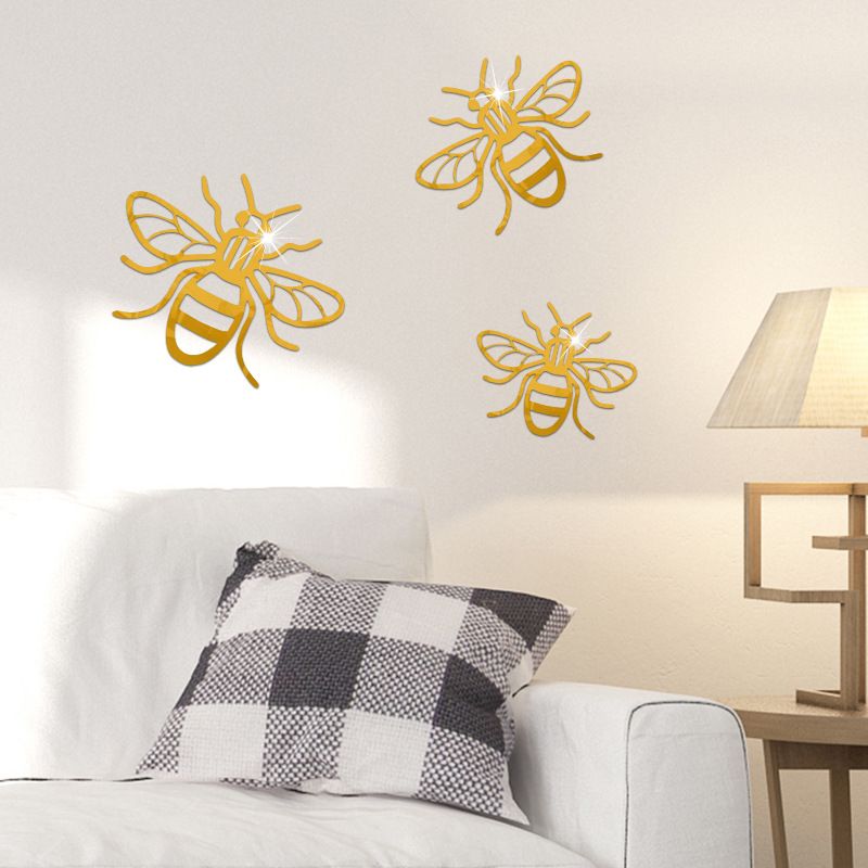 Acrylic Little Bee customer mirror stickers, living paintings, wall decorations, creative self stickers_voghion.com