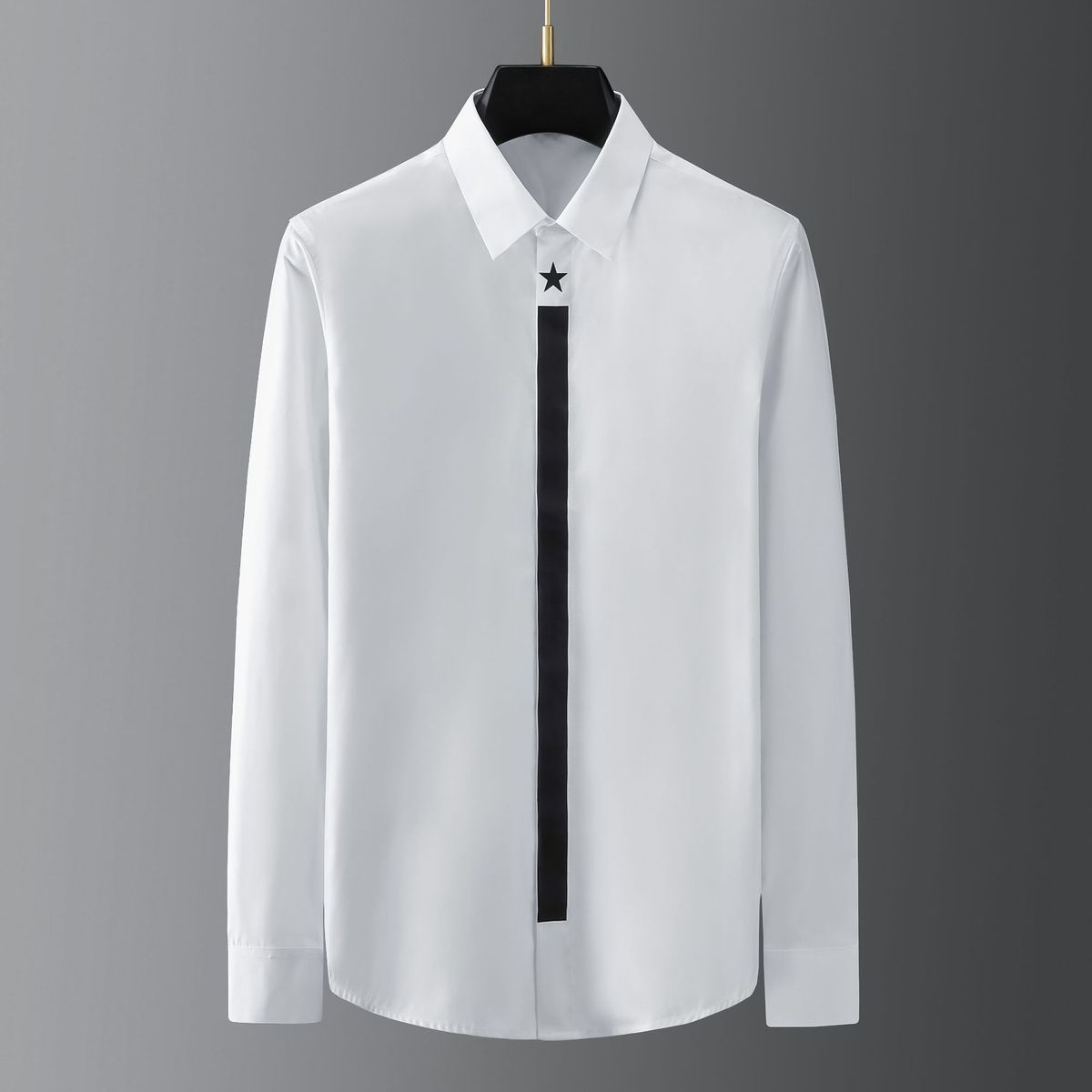 Unschlagbare Qualität, minimalistisches und trendiges Sommer-Langarmhemd im neuen Stil mit Türröhre, fünfeckigem Stern, vertikalen Streifen, gepresstem Kleber und bedrucktem_voghion.com