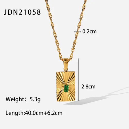 French Emerald Zircon Inlaid Split Flower Rectangle Pendant INS Wind Gold Stainless Steel Necklace Ornament Female_voghion.com