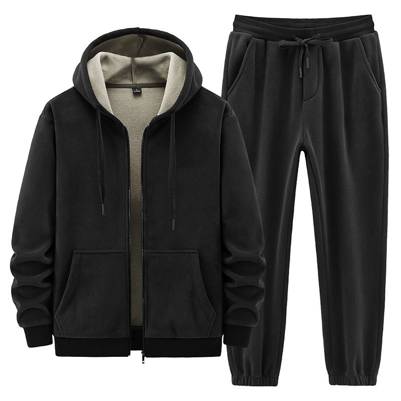 2025 Fleece Winter New Thickened Warm Two-Piece Set For Men With Lamb Wool Sweatshirt And Casual Suit_voghion.com