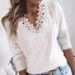 Damenbekleidung Pullover Langarm Spitze V-Ausschnitt Kurz Strickpullover Frühling Herbst Winter_voghion.com
