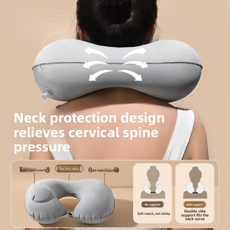 Aufblasbares U-förmiges Kissen mit Pressfunktion, faltbares Kompressionskissen für Auto, Zug, Reisen, Nackenstütze, tragbar_voghion.com