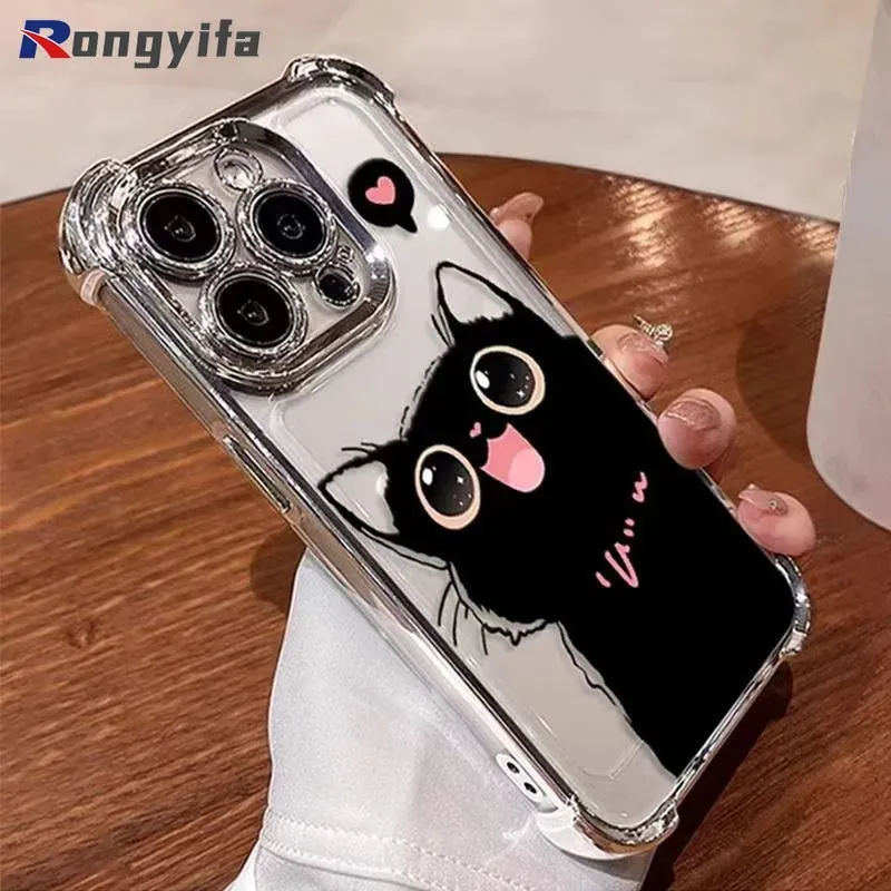 Für Realme Narzo N55 N53 50 50A Prime Note 50 Q5i 5G 2 Telefonhülle Schwarze Katze Cartoon-Muster Klare weiche Abdeckung_voghion.com