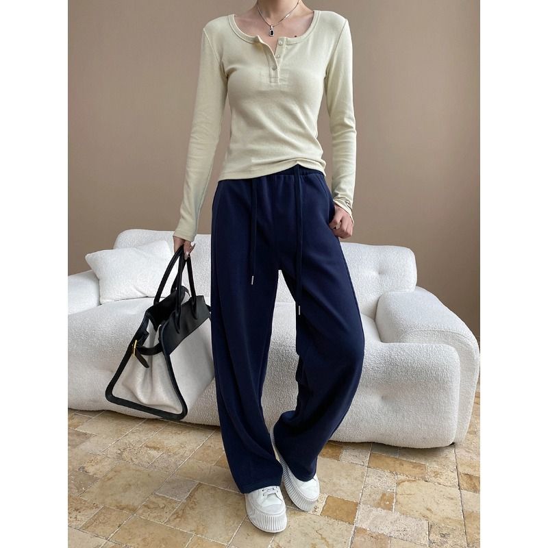 Women's Clothing Slim Fit Long Sleeve Henley Shirt With Button Placket - Breathable Cotton Blend, Casual & Office Wear_voghion.com