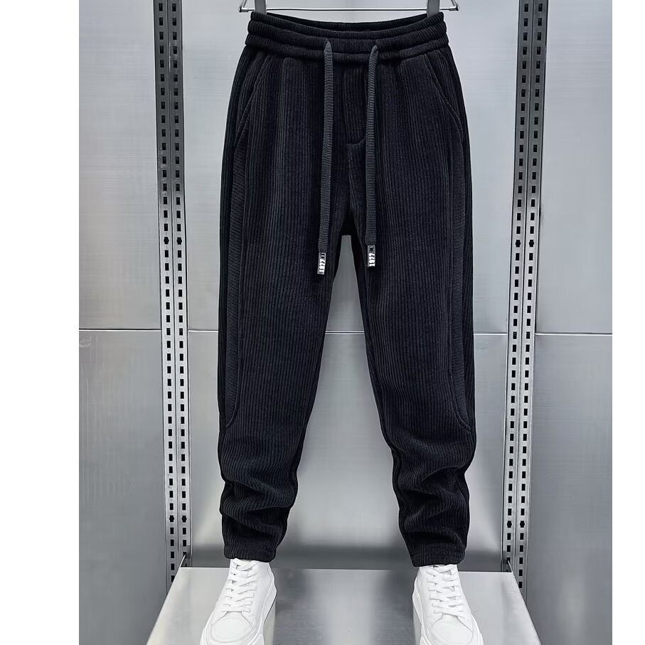 Herren Cord Freizeithose - Relaxed Fit Slim Leg Joggers für Frühling & Herbst, Bequemer Stretchstoff, Einfarbig (Schwarz, Braun, Beige)_voghion.com