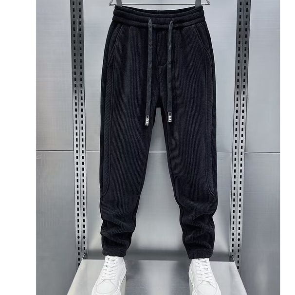 Herren Cord Freizeithose - Relaxed Fit Slim Leg Joggers für Frühling & Herbst, Bequemer Stretchstoff, Einfarbig (Schwarz, Braun, Beige)_voghion.com