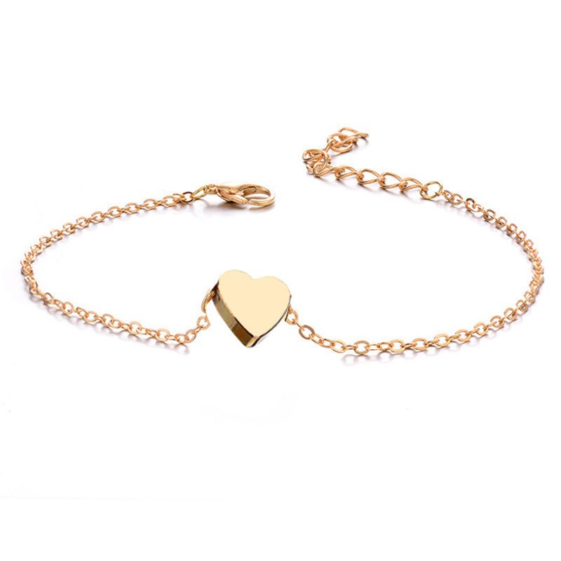 Accessori moda Cavigliera a doppio strato con cuore per donna, semplice e alla moda, in lega, a forma di cuore, stile vacanza al mare_voghion.com