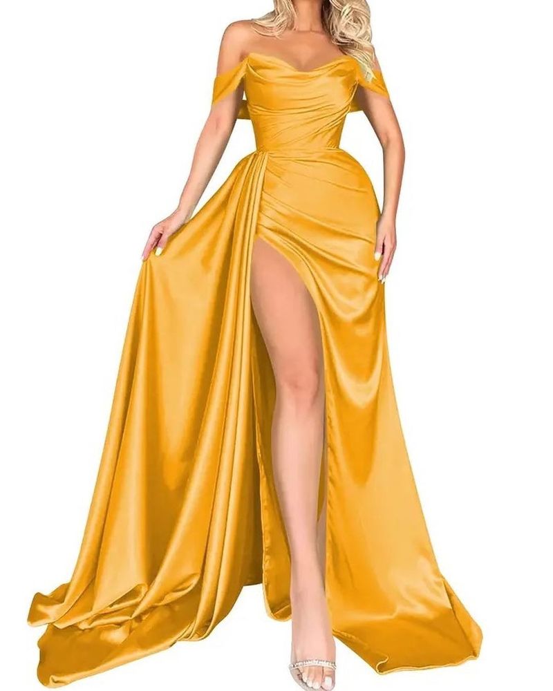 Women's Clothing Banquet High Slit Sexy Host One Shoulder Slim Party Evening Dress_voghion.com