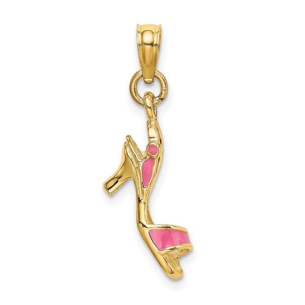 14K 3-D Pink Enamel Open Toe High Heel Charm_voghion.com