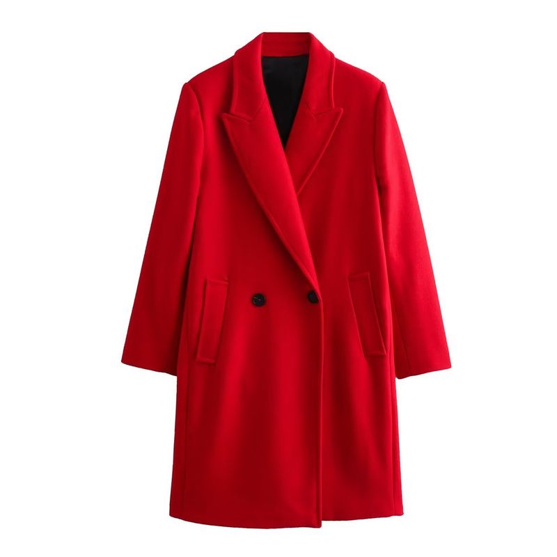 Vêtements pour femmes Wind 2023 automne nouvel article couleur unie mélangée veste longue manteau croisé_voghion.com