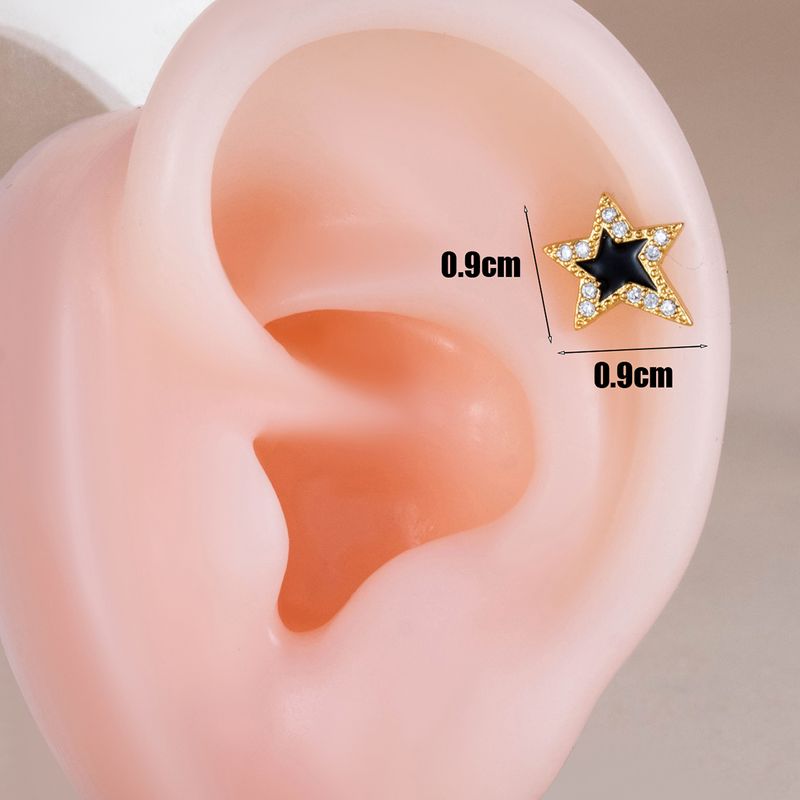 1 Stück IG Style Casual Classic Style Stern Inlay Kupfer Zirkon Knorpel Ohrringe_voghion.com