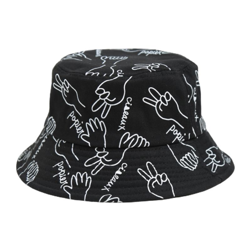 Neue Ankünfte Rock Paper Scissors Print Bucket Hat Haruku Hip Hop Fischerhut_voghion.com