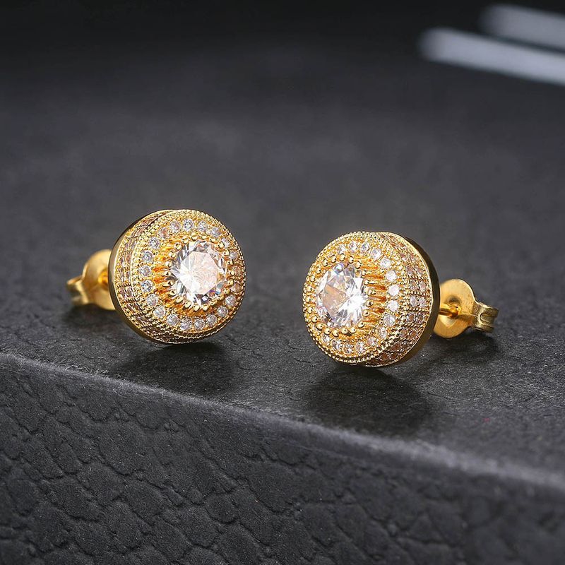 Unisex hot selling full diamond earrings, zircon micro inlaid hip hop trendy round men's earrings_voghion.com