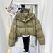 Women's Short PU Leather Down Jacket Winter Puffer Coat With Hood, Lightweight Warm Quilted Outerwear For Casual Streetwear_voghion.com