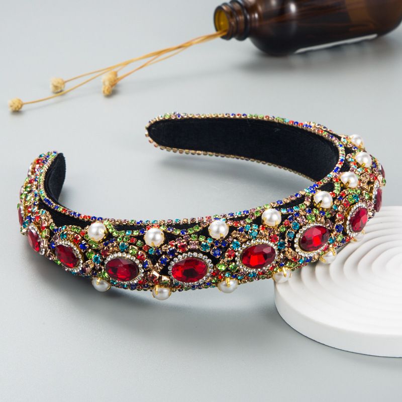 Pdmcms Women's New Personalized Alloy Diamond Inlaid Pearl Velvet Sponge Headband ZA Retro Shiny Street Style Hair Accessory_voghion.com