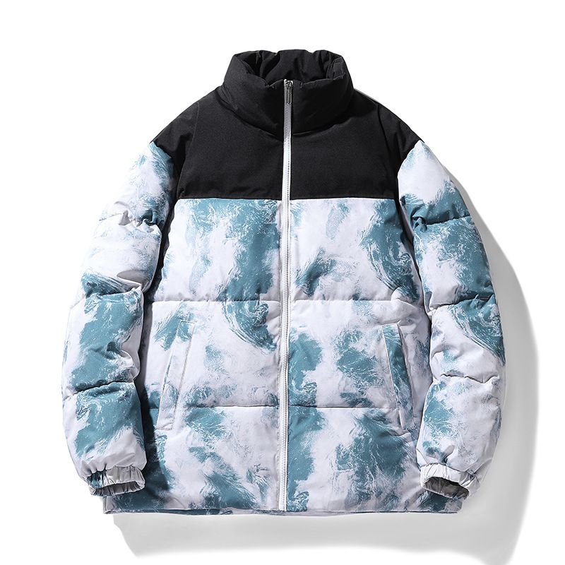 Vêtements pour hommes 2024 nouvelle tendance nationale camouflage couleur assortie col montant veste en coton de soie couple court deux ouvert blanc canard manteau en coton de soie_voghion.com