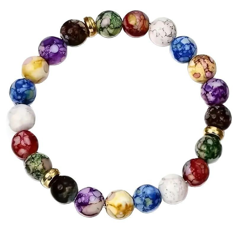 Seven Color Yoga Bracelet – Resin Imitation Stone Healing Energy Bracelet, Adjustable Stretch String For Meditation & Wellness_voghion.com