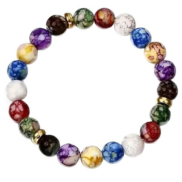 Seven Color Yoga Bracelet – Resin Imitation Stone Healing Energy Bracelet, Adjustable Stretch String For Meditation & Wellness_voghion.com