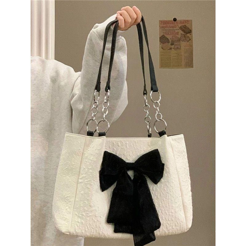 Korean Style Women's 2024 New Niche Bow Tote Summer Large Capacity Canvas Cute Shoulder Bag_voghion.com