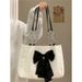 Korean Style Women's 2024 New Niche Bow Tote Summer Large Capacity Canvas Cute Shoulder Bag_voghion.com