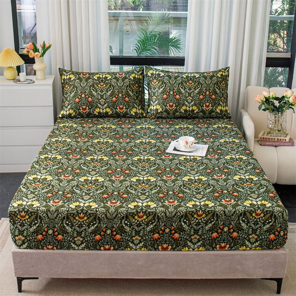 Sábana ajustable, funda de almohada, protector de colchón, juego de cama de tres piezas_voghion.com