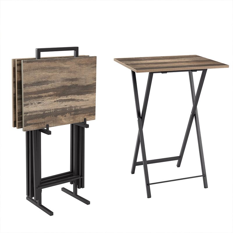 5 Piece Folding TV Tray Table Set,Foldable Sofa Side Table,End Table,Snack Table,Space Saving_voghion.com
