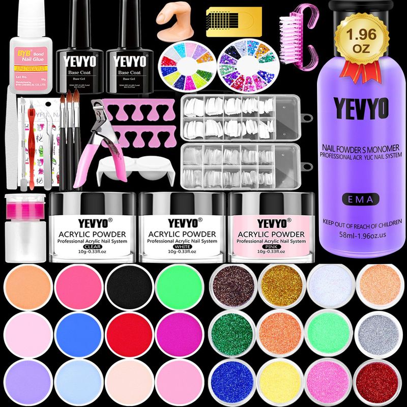 Acrylic Nail Kit, Nail Kit For Beginners With Everything, 24 Colors Glitter Acrylic Powder And Liquid Monomer Set, 200 Pcs Nail Tips, 3 Pcs Acrylic Nail Brush For Home DIY Extension Nail Salon_voghion.com