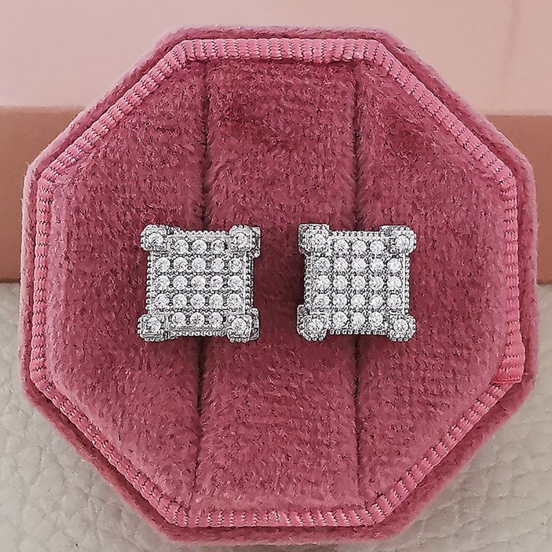 Orecchini in rame micro intarsiato con zirconi quadrati Earstuds Anello per gioielli Hiphop e5764_voghion.com