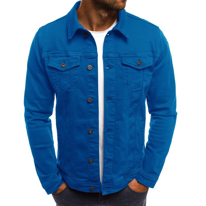 Neue langärmelige, lässige, einreihige Denim-Jugend-Baumwoll-Seitennaht-Taschenjacke für Herren im Herbst und Winter auf Lager_voghion.com