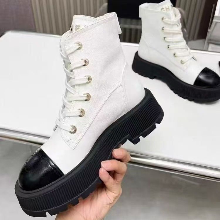 2025 Autumn And Winter New Popular Versatile Small Fragrant Wind Lace-up Leather Lychee Pattern Heightening Thick-soled Short Boots Martin Boots_voghion.com