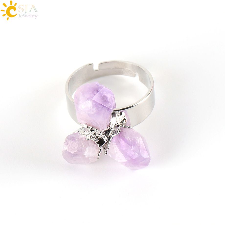 Persönlichkeit Drei Stein Vergoldet Weiß K Unregelmäßigen Kristall Weiblichen Ring Verstellbarer Ring Original Stein Natürlichen Amethyst Ring_voghion.com