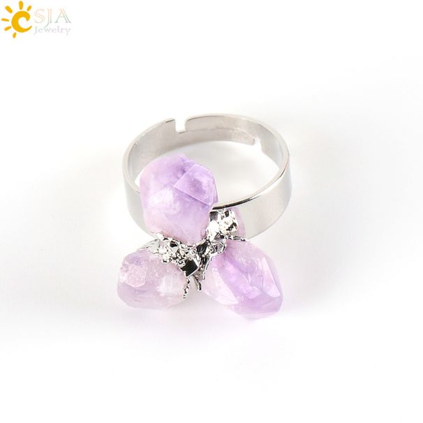 Persönlichkeit Drei Stein Vergoldet Weiß K Unregelmäßigen Kristall Weiblichen Ring Verstellbarer Ring Original Stein Natürlichen Amethyst Ring_voghion.com