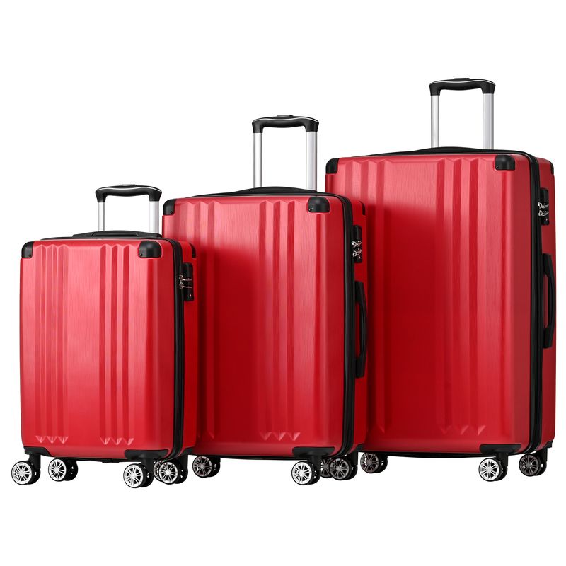 Koffer-Set, Hartschalen-Koffer, Rollkoffer, Reisekoffer, Handgepäck 4 Rollen, ABS-Material, TSA Zollschloss, Rot_voghion.com