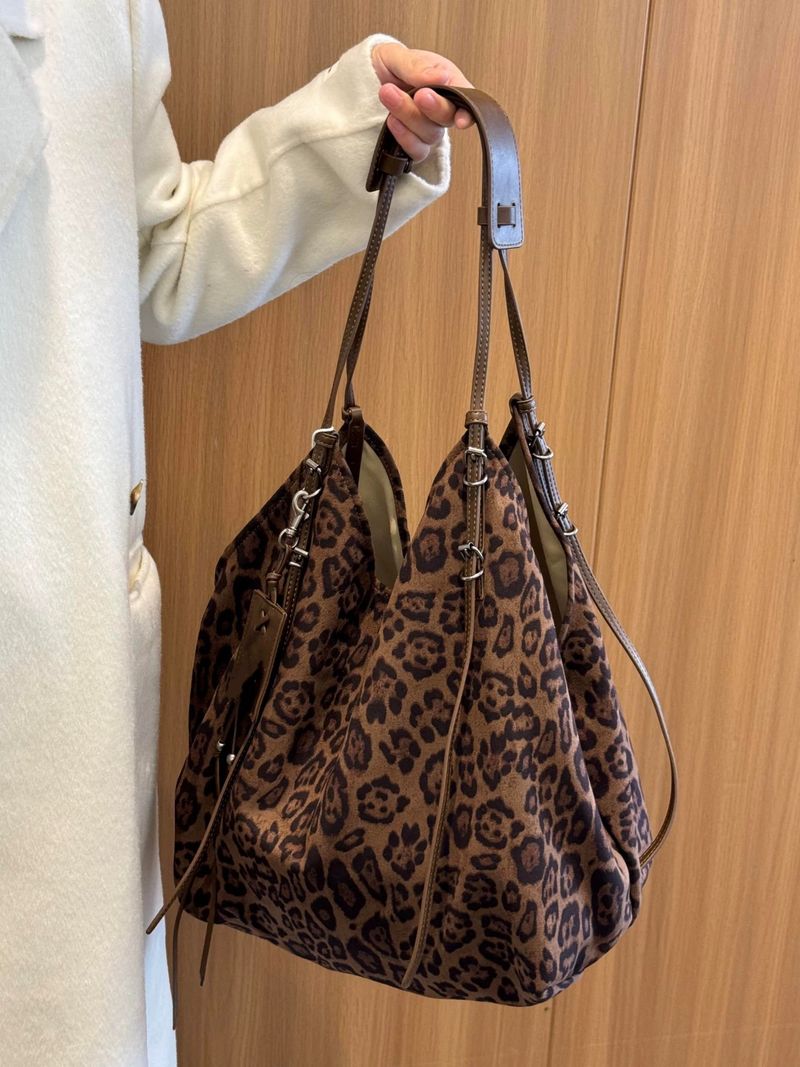 Kebidou Lazy Relaxed Leopard Print For Women Large Capacity Tote Commuter Women's New Single Shoulder Bag_voghion.com