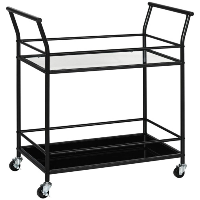 HOMCOM Küchenwagen Rollwagen Servierwagen Mit 2 Ablagen Beistellwagen Auf Rollen Aufbewahrungswagen Metall Schwarz 75x40x80cm Für Küche & Esszimmer_voghion.com