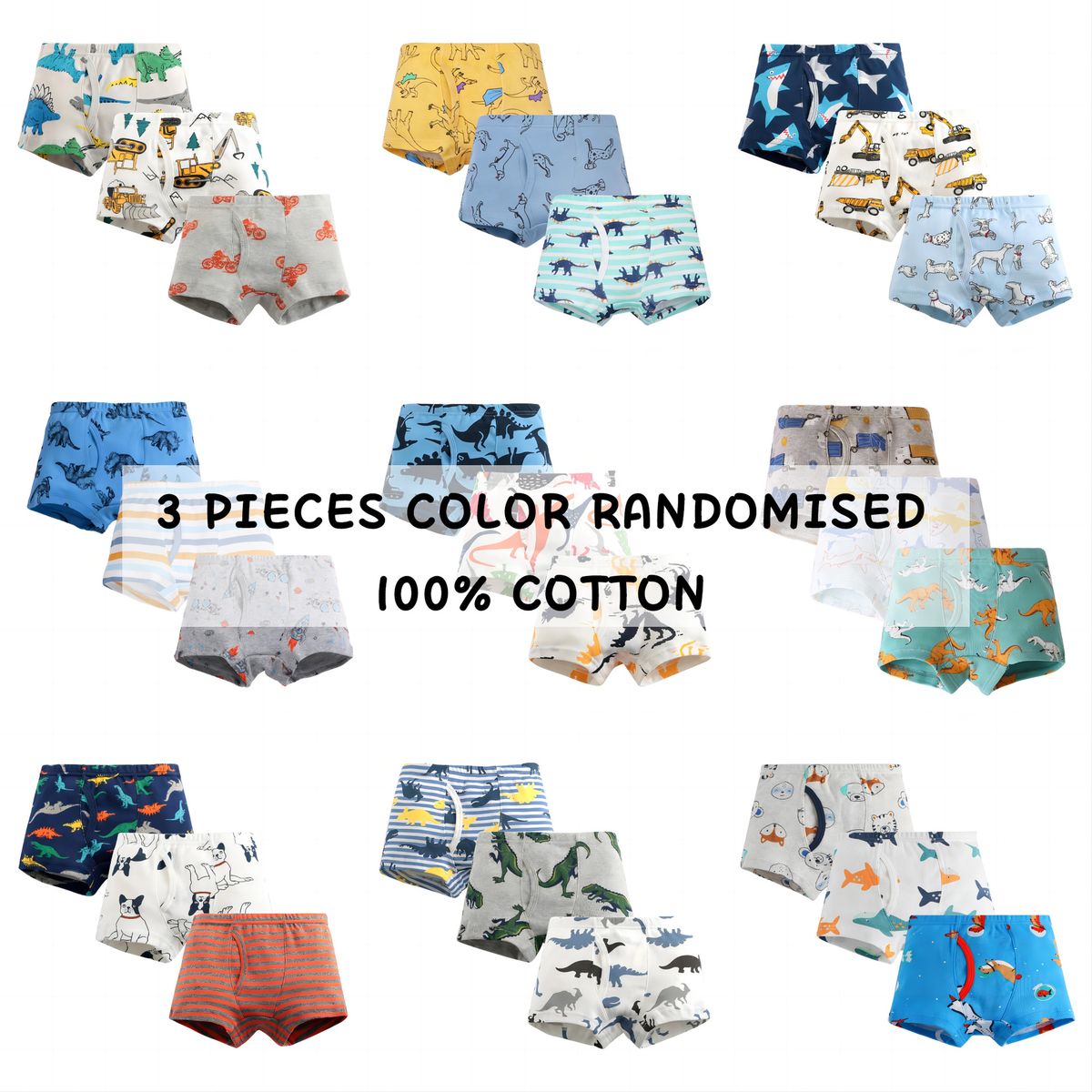 Mamm a Kanner Pure Koteng, kleng a mëttelgrouss kleng Kanner Boxer Shorts, Dinosaurier Baby Underwear_voghion.com