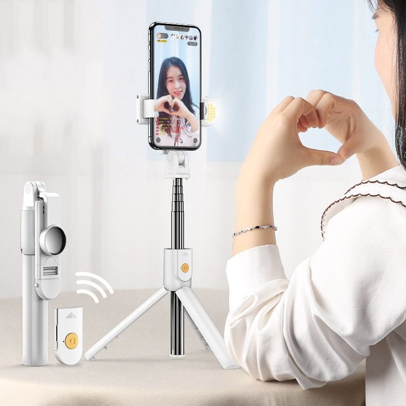 Mobile Phone Bluetooth Selfie Stick Live Bracket, Specification: K10S (With Fill Light White)_voghion.com