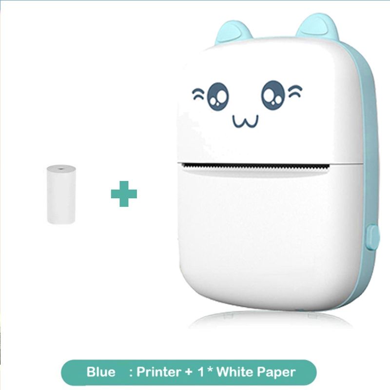 Mini fotoprinter, termisk etiketprinter med USB-opladning, bærbar trådløs fotoprinter med 1 rulle termisk papir til Android/iOS_voghion.com