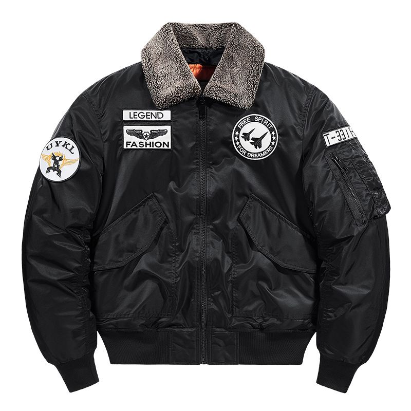 Herren Herbst und Winter Stehkragen verdickte warme Baumwolljacke abnehmbarer Kragen Fliegerjacke Mantel_voghion.com