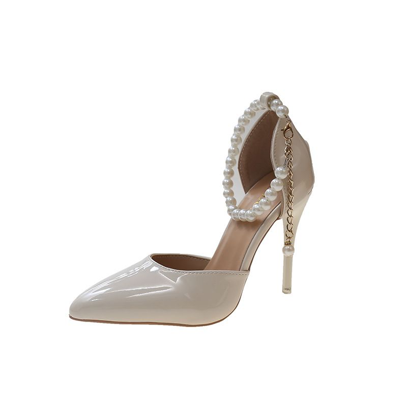 Large size high heeled sandals for women new commuter slim heel profsional Baotou hollow pearl fashion single_voghion.com