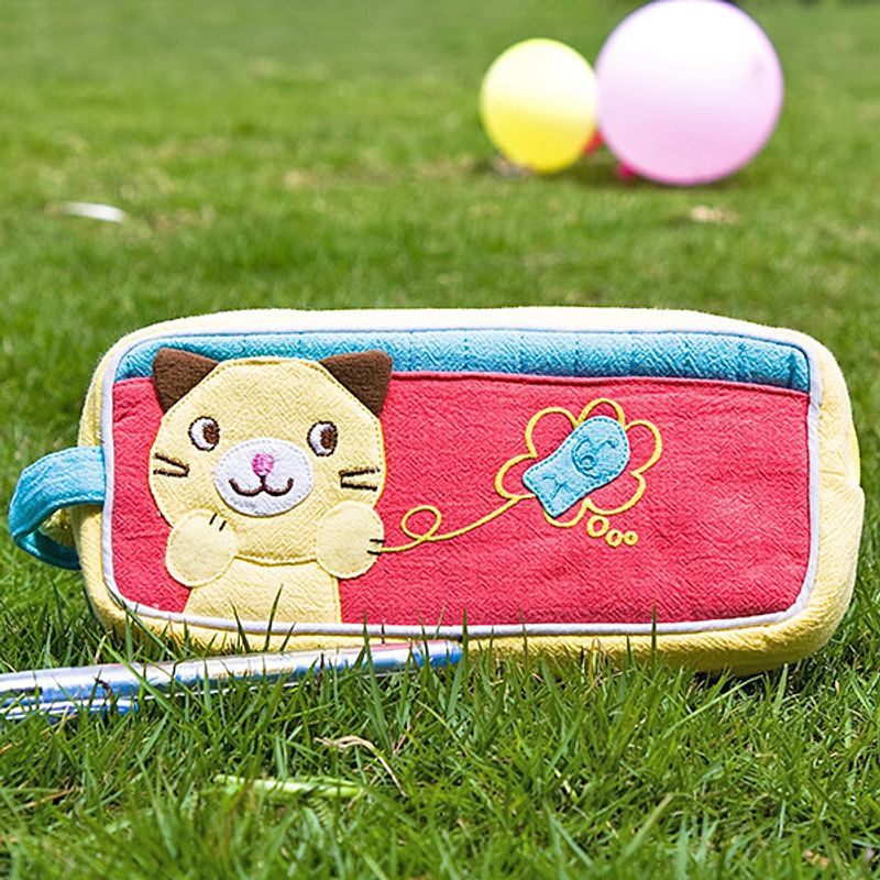 [Kitty & Fish] Embroidered Applique Pencil Pouch Bag / Cosmetic Bag / Carrying Case (7.3*3.3*1.4)_voghion.com