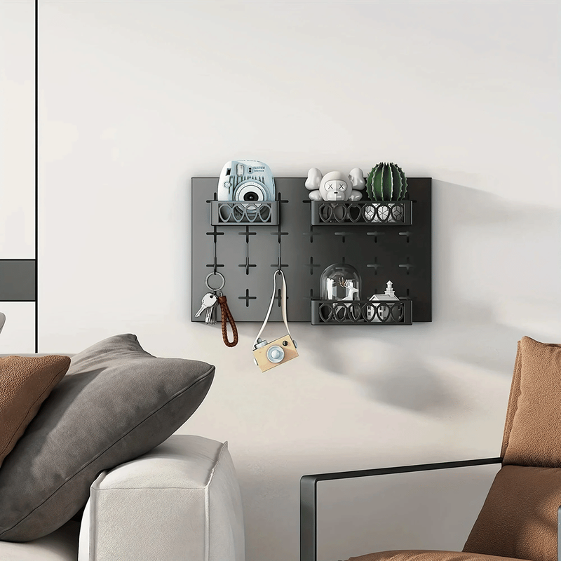 Gold Key Hook With 3 Adjustable Baskets And 3 Hooks For Wall Storage Hanging Plate_voghion.com
