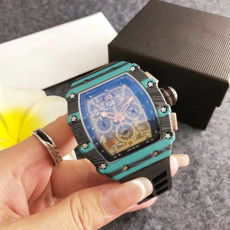Karbon Fiber Namlu Richard Quartz Dijital Ölçekli Takvim Yeni Namlu Şeklinde İçi Boş Erkek Saati_voghion.com