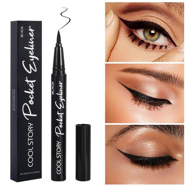 Lidschatten- und Liner-Kombination Cool Story Pocket Eyeliner Straight Liquid Schnelltrocknender Eyeliner-Stift Einfach zu färben Lazy Makeup_voghion.com