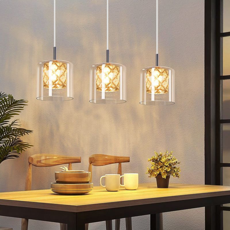 Pendelleuchte 3 Flammig Esstischlampe Lang - Glas Hängeleuchte G9 Vintage Esszimmerlampe 120CM Höhenverstellbar Moderne Kristall Hängelampe_voghion.com