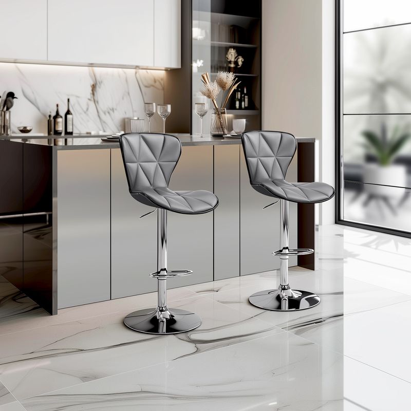 Bar Stools Set Of 2, Swivel Adjustable Counter Height Barstools With Back And PU Leather-Gray_voghion.com