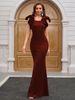 Elegant Satin Evening Gown With Flutter Sleeves Stunning Emerald Green & Wine Red Formal Dress For Galas & Parties ( Slim Fit With Waist Draping)_voghion.com